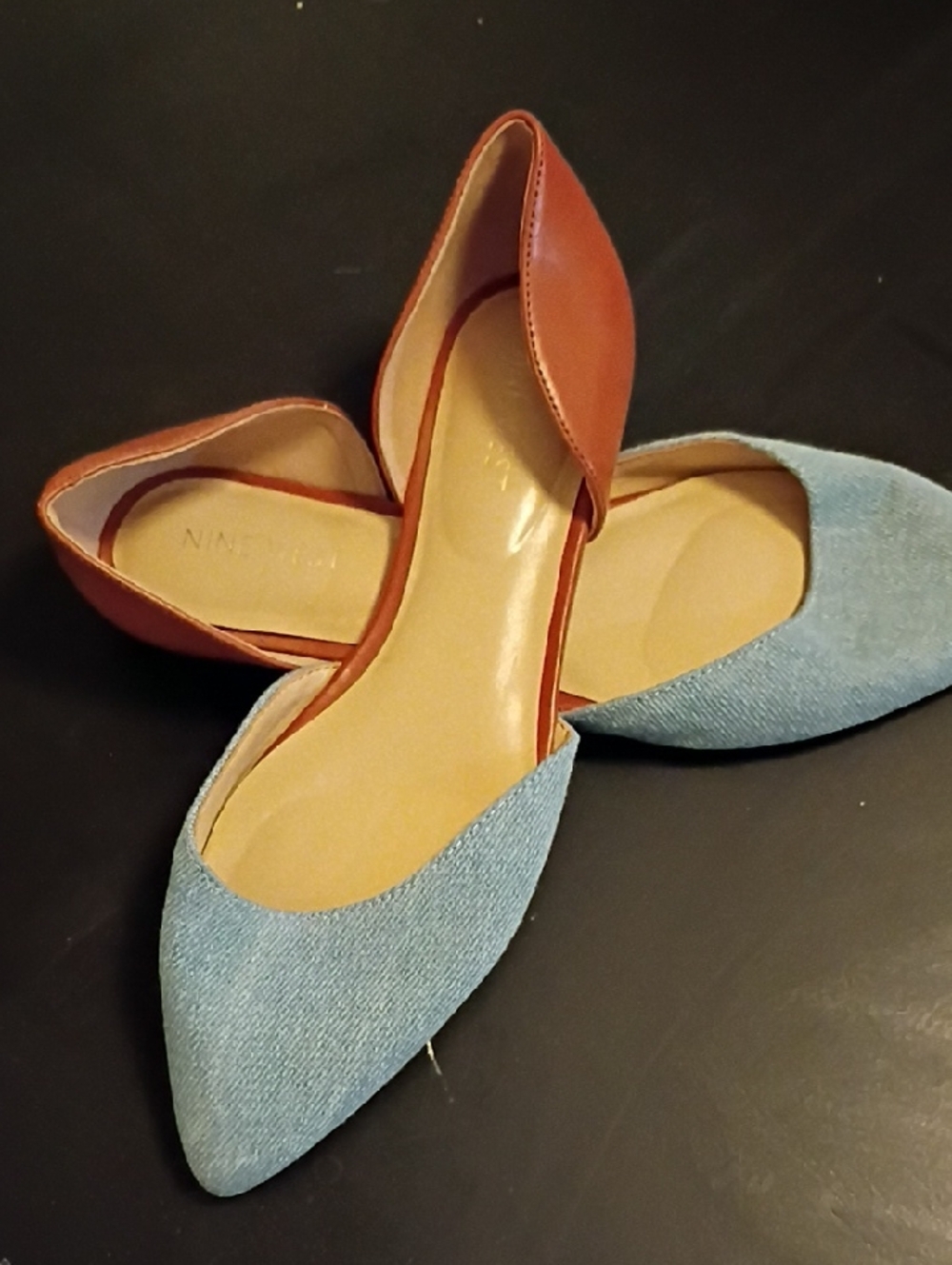 Nine West Two-Tone Pointed D'Orsay Flats - Denim Blue & Tan